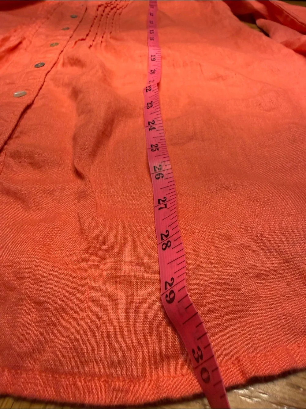 Malvin Linen Women's Coral Button-Front Pintuck Blouse- Size M/8